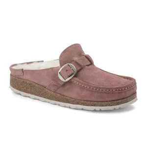 Birkenstock Buckley Narrow Clog (Women) - Pink Clay Suede/Natural Shearling Center Shade Hand Finish