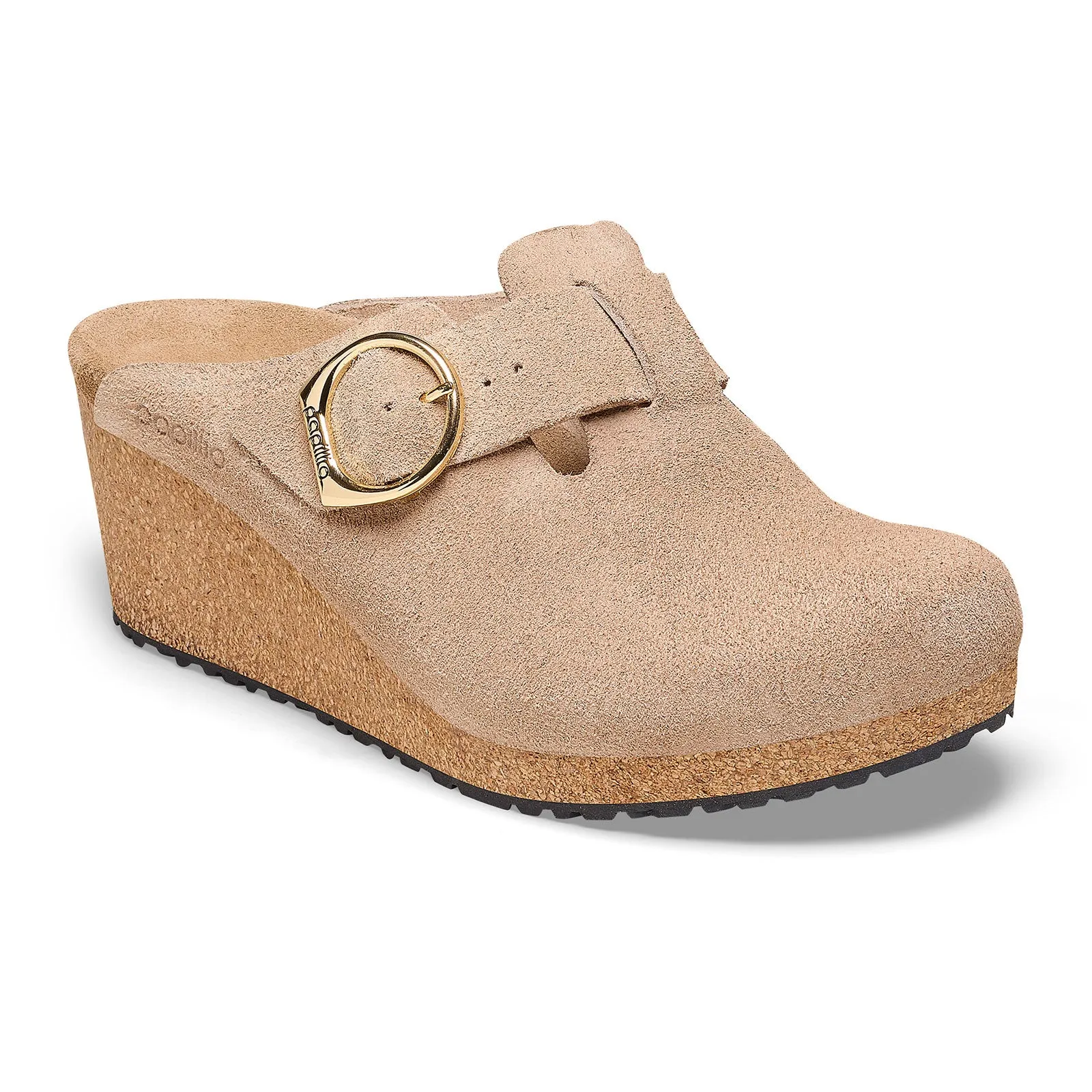 Birkenstock Fanny Ring-Buckle Narrow Wedge Clog (Women) - Warm Sand Suede Weekend Events Fast Paced