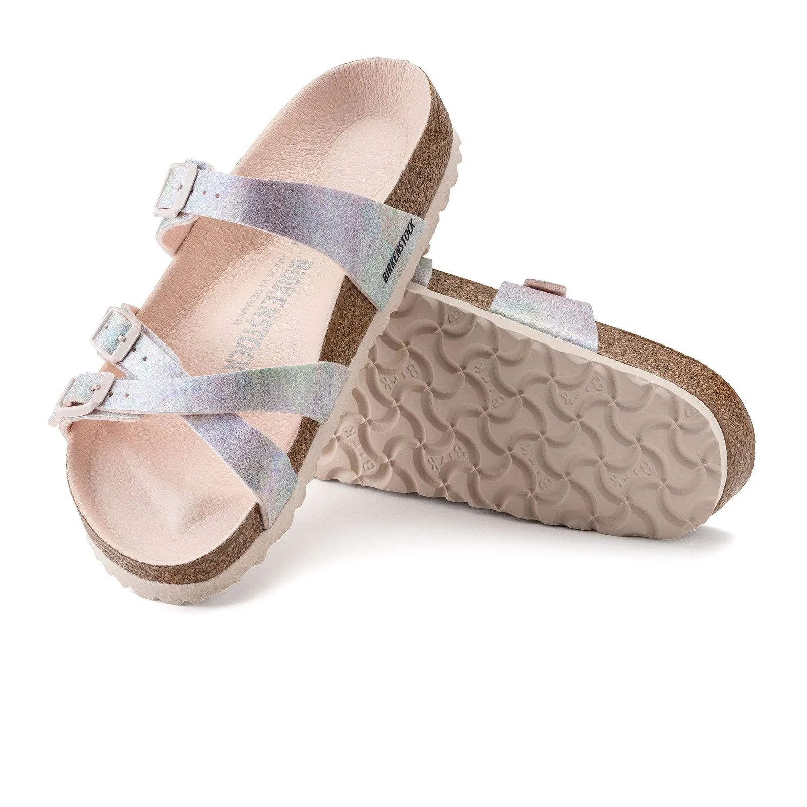 Birkenstock Franca Vegan Slide Sandal (Women) - Iridescent Light Rose Microfiber Soft Motion