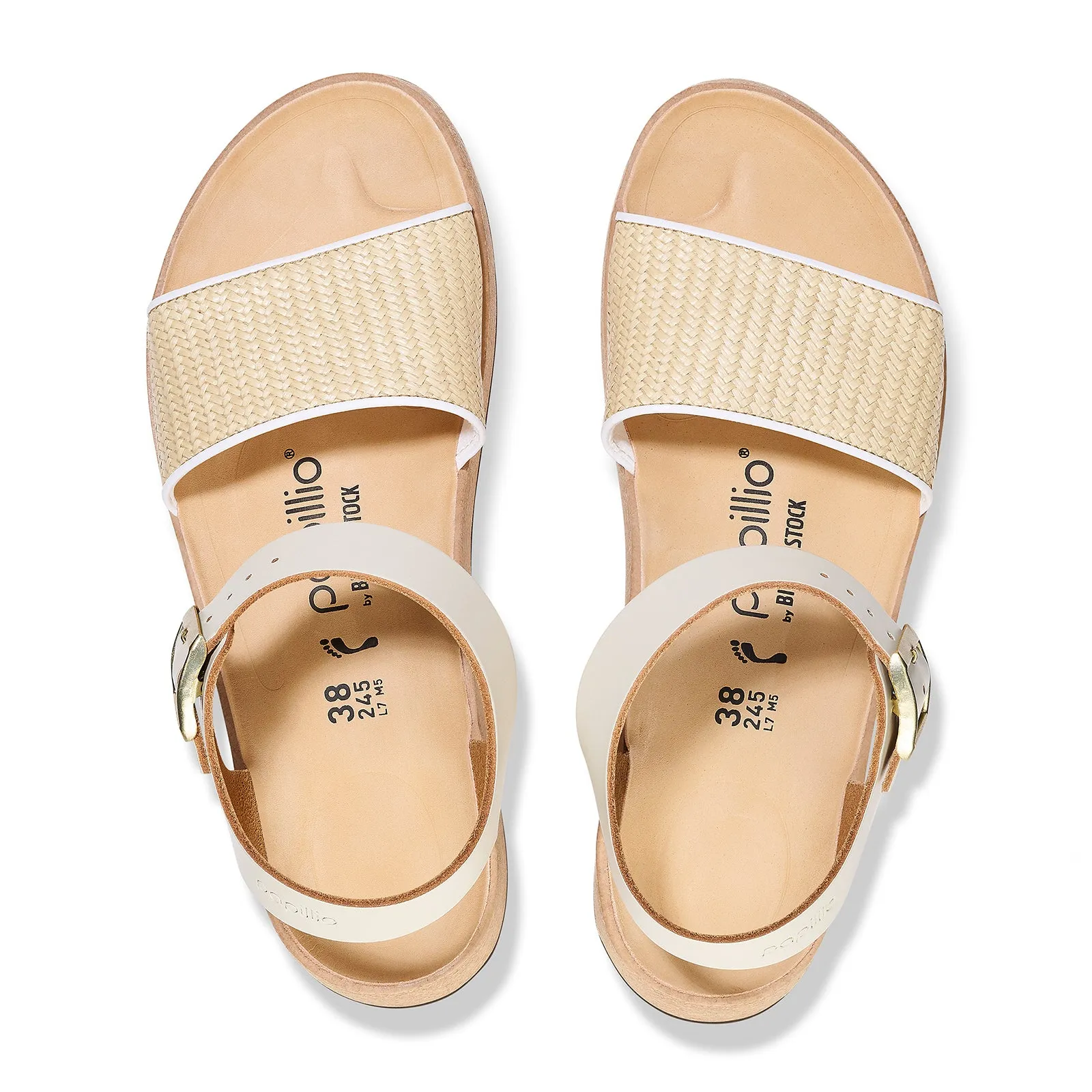 Earth Tone Shiny Finish Birkenstock Glenda Narrow Wedge Sandal (Women) - Natural Leather/White Raffia