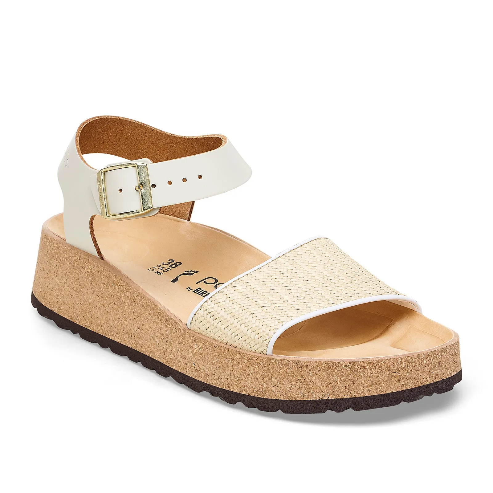 Light Hold Cool Weather Birkenstock Glenda Narrow Wedge Sandal (Women) - Natural Leather/White Raffia