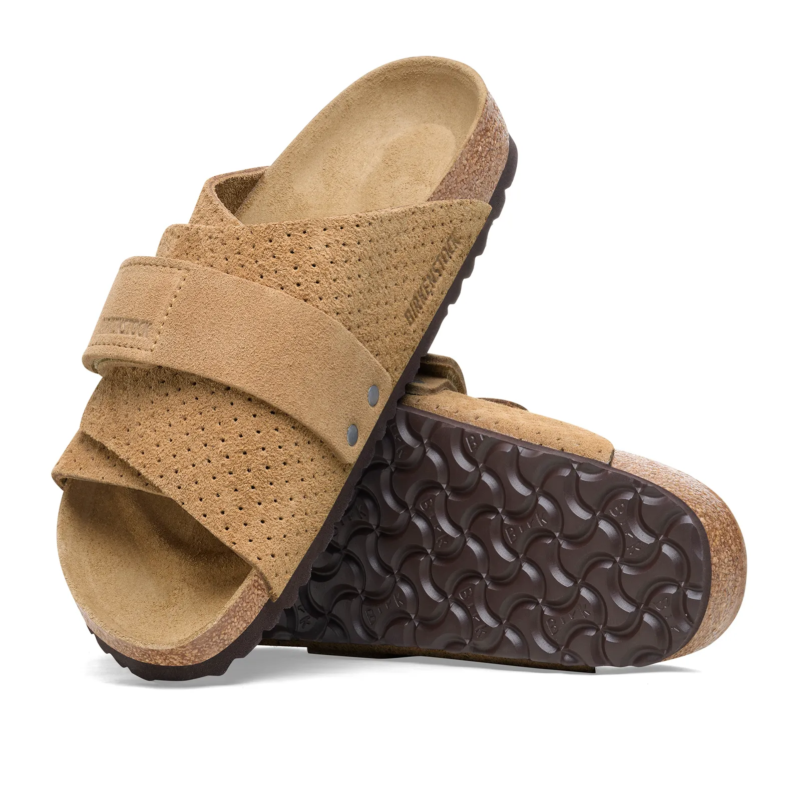hypoallergenic Hand Burnished Finish Birkenstock Kyoto Narrow Slide Sandal (Women) - Dotted New Beige Suede