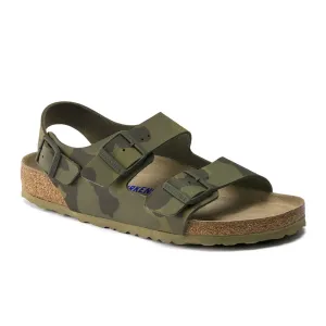 Birkenstock Milano Soft Footbed Backstrap Sandal (Men) - Desert Soil Camo Green Birko-Flor Reinforced Eyelet Durability Rubber Outsole Traction