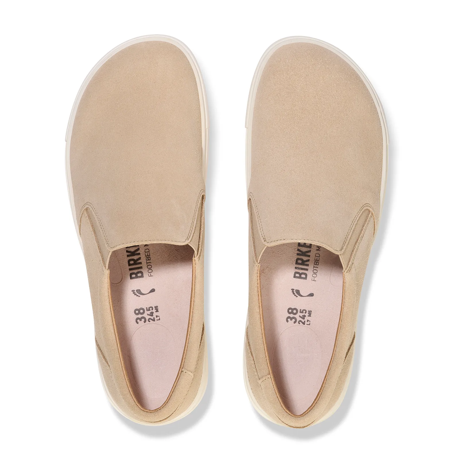 Center Stage Stand Easy Birkenstock Oswego Narrow Slip On Sneaker (Women) - Sandcastle Suede