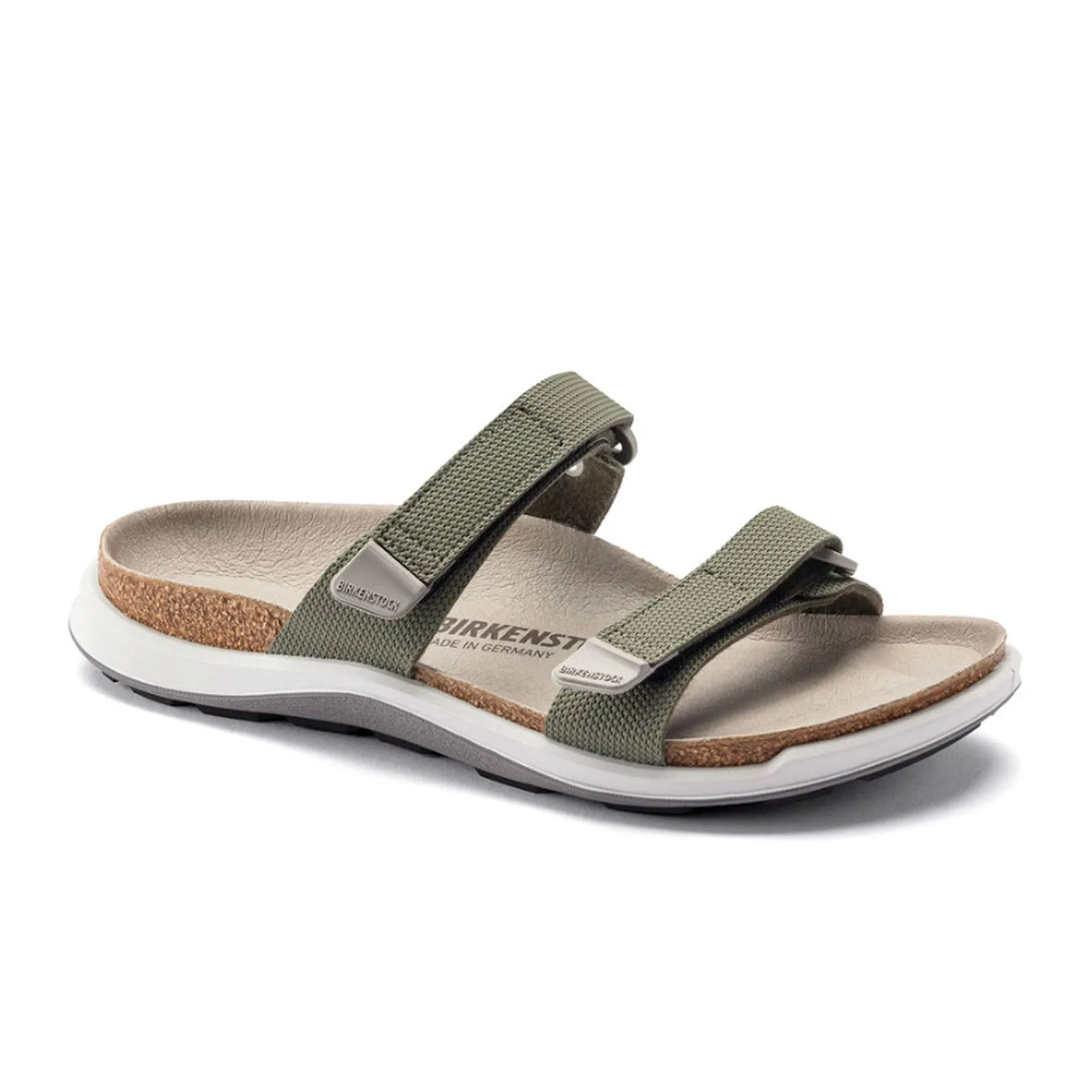 Birkenstock Sahara Narrow Slide Sandal (Women) - Khaki Birko-Flor Futura MidTop Reflective details
