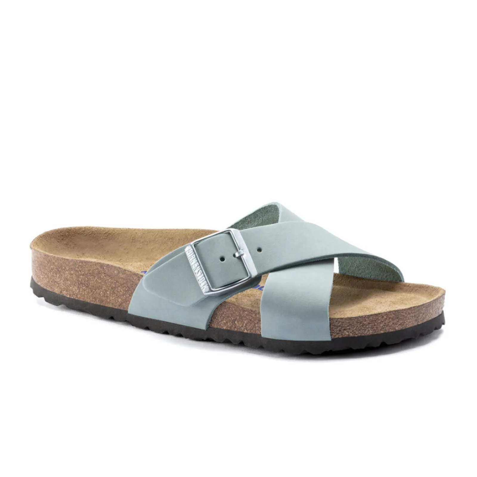 Sun shield Birkenstock Siena Soft Footbed Narrow Slide Sandal (Women) - Faded Aqua Nubuck