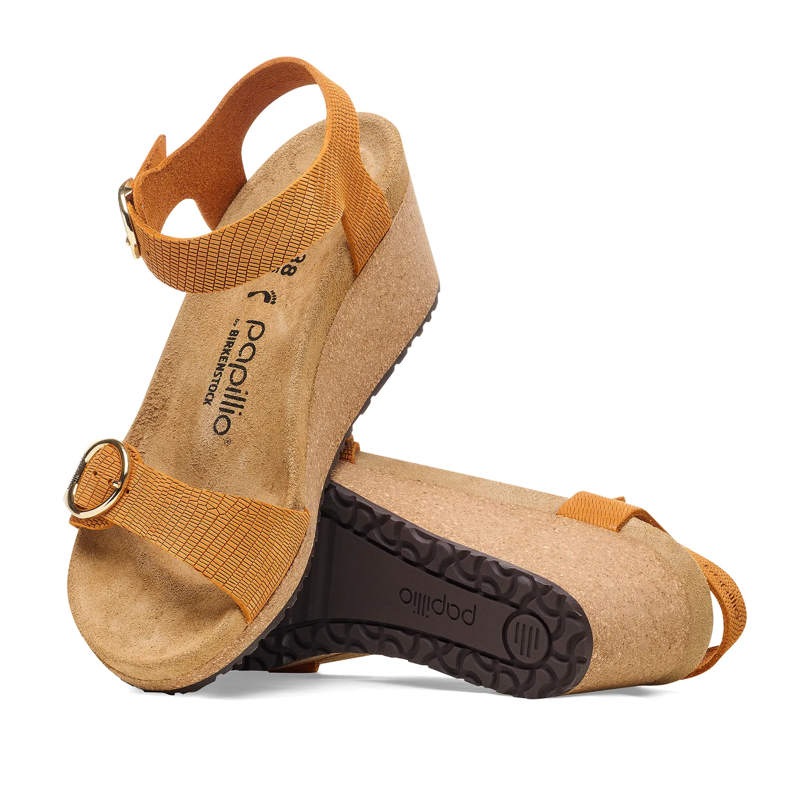 Birkenstock Soley Narrow Wedge Sandal (Women) - Embossed Burnt Orange Nubuck Head Turn