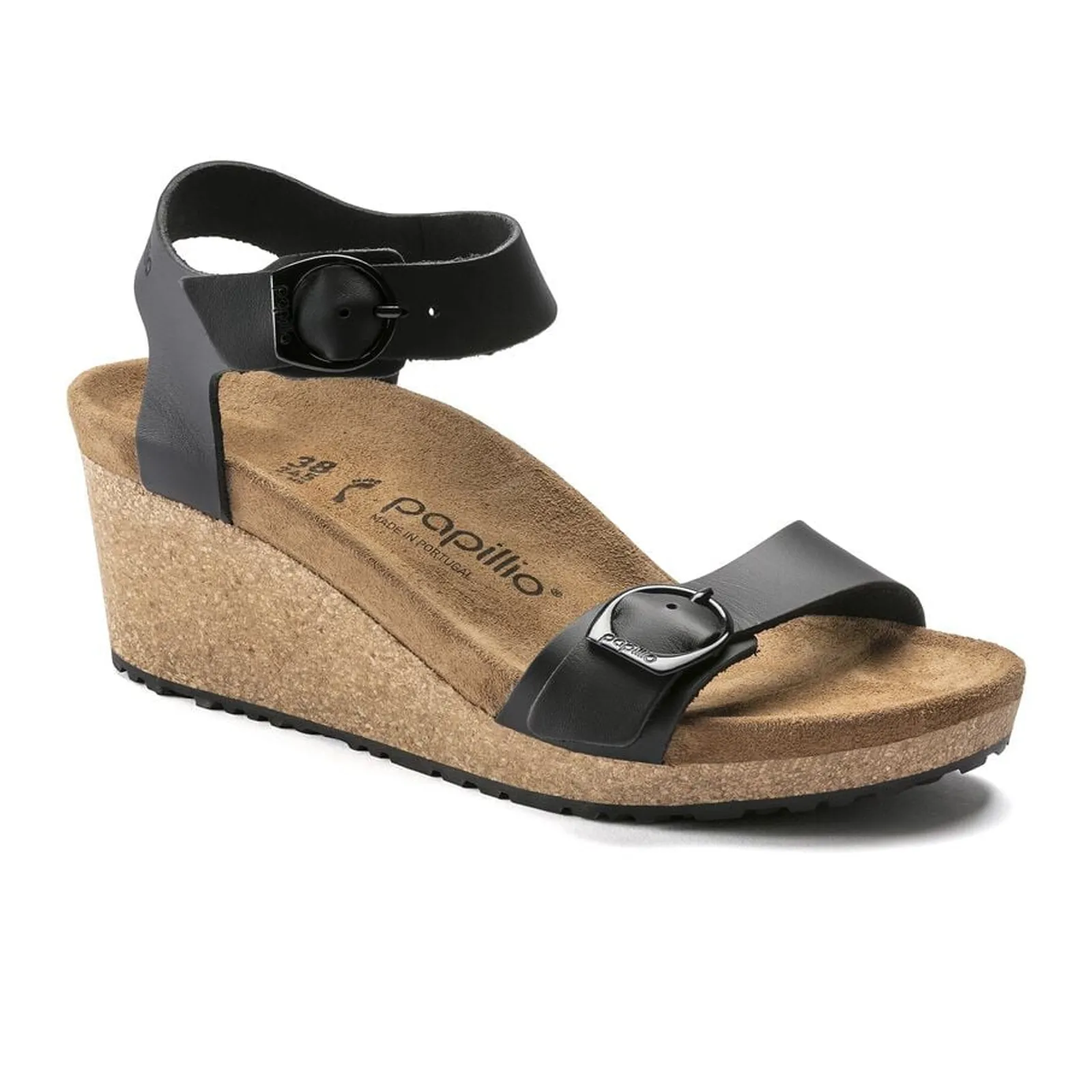 Birkenstock Soley Ring-Buckle Narrow Wedge Sandal (Women) - Black Leather One Color