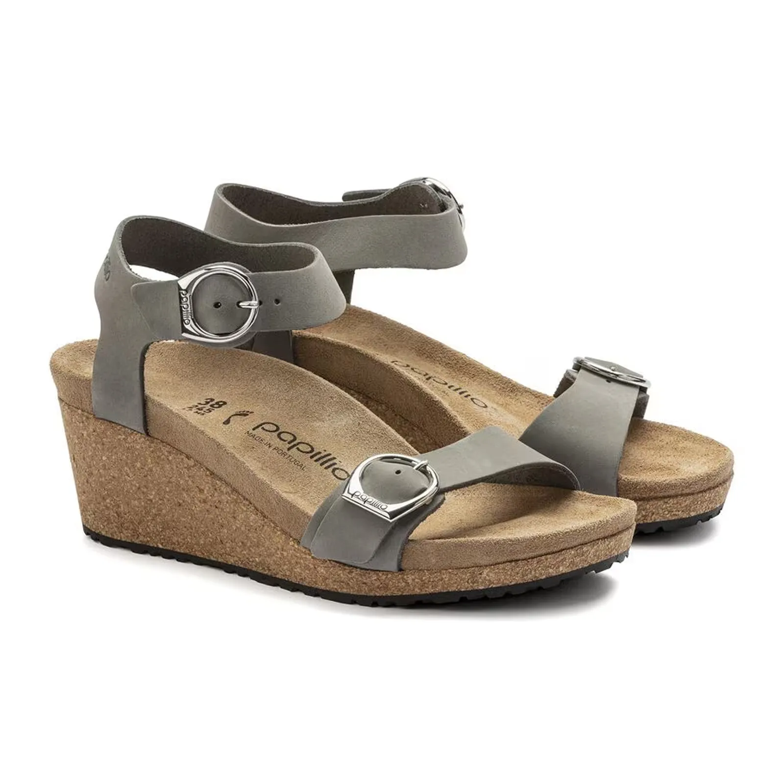 Birkenstock Soley Ring-Buckle Narrow Wedge Sandal (Women) - Dove Gray Nubuck Clear Tread Gala Ready