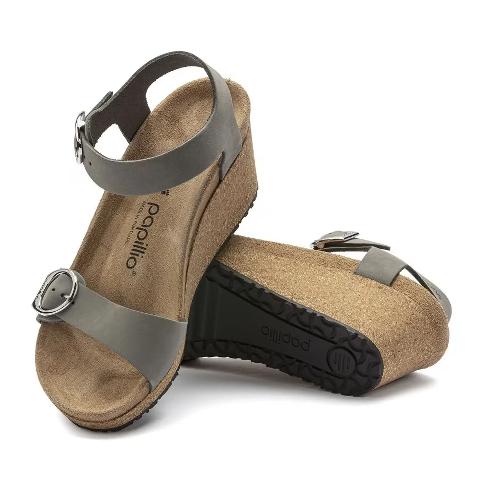 Birkenstock Soley Ring-Buckle Narrow Wedge Sandal (Women) - Dove Gray Nubuck Lightweight Sole Cross Teaming