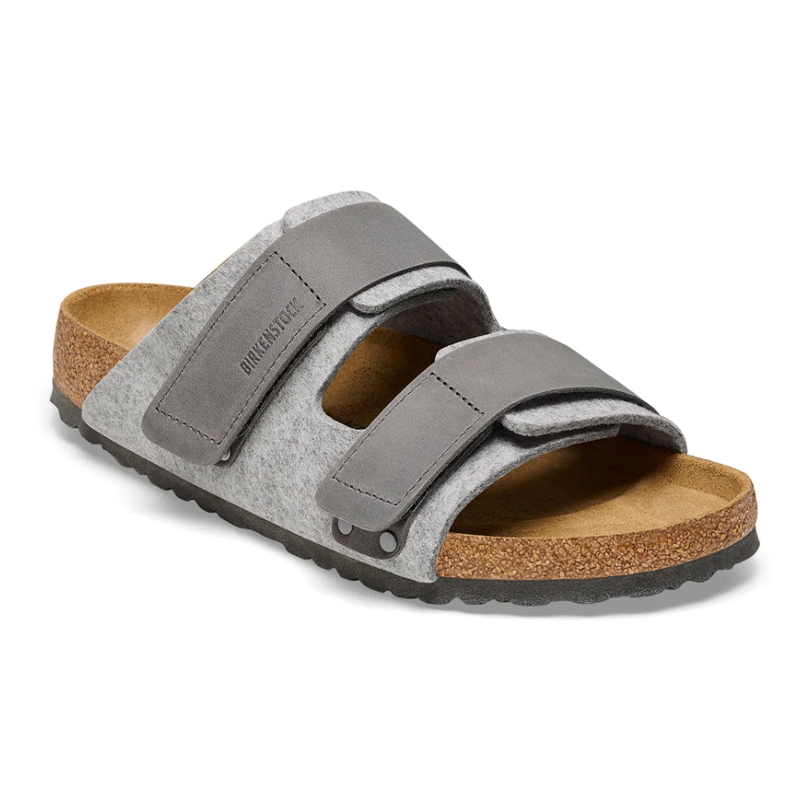 Firm Grip Birkenstock Uji Slide Sandal (Men) - Light Gray Leather/Iron Wool