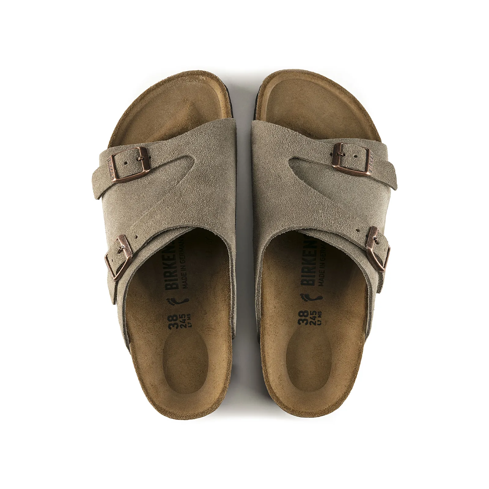 Birkenstock Zurich Narrow Slide Sandal (Women) - Taupe Suede Long Shift Calm Expression