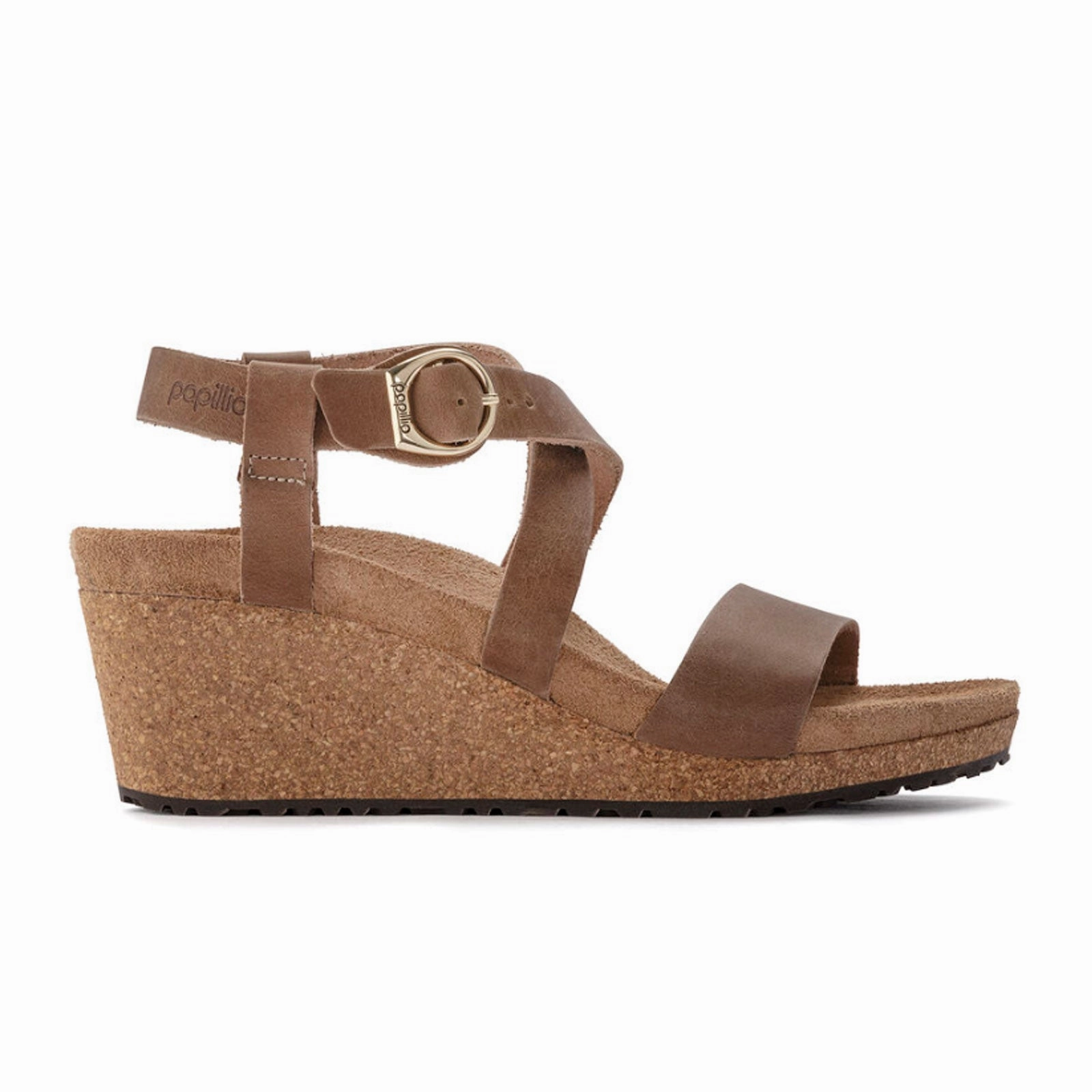 Safety Hold Mono Hue Birkenstock Sibyl Ring-Buckle Narrow Wedge Sandal (Women) - Cognac Oiled Leather