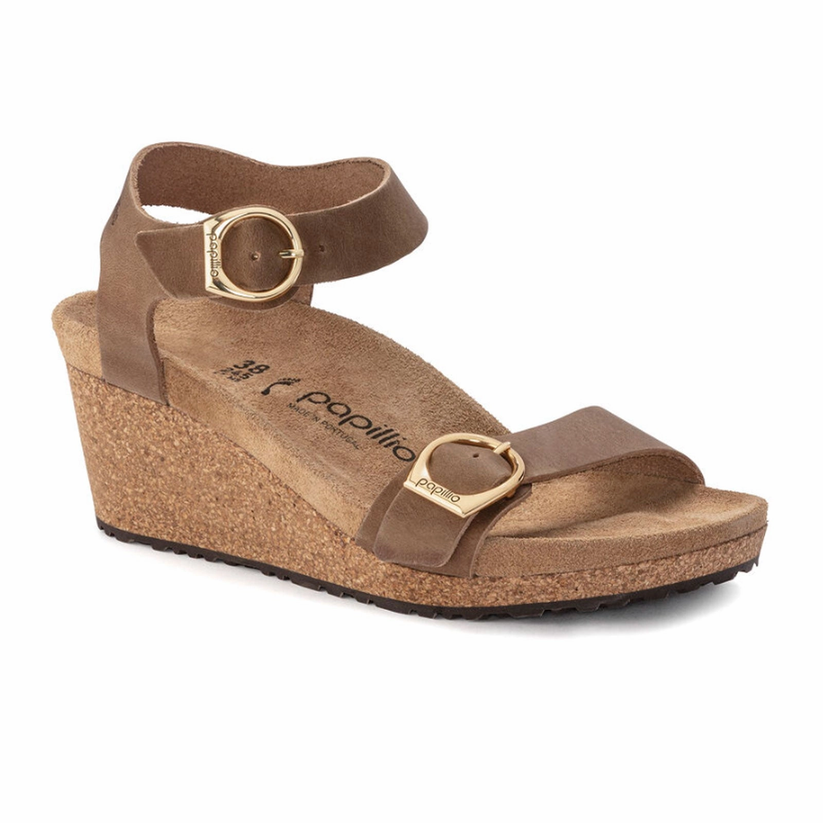 Birkenstock Soley Ring-Buckle Narrow Wedge Sandal (Women) - Cognac Oiled Leather Formal Shade