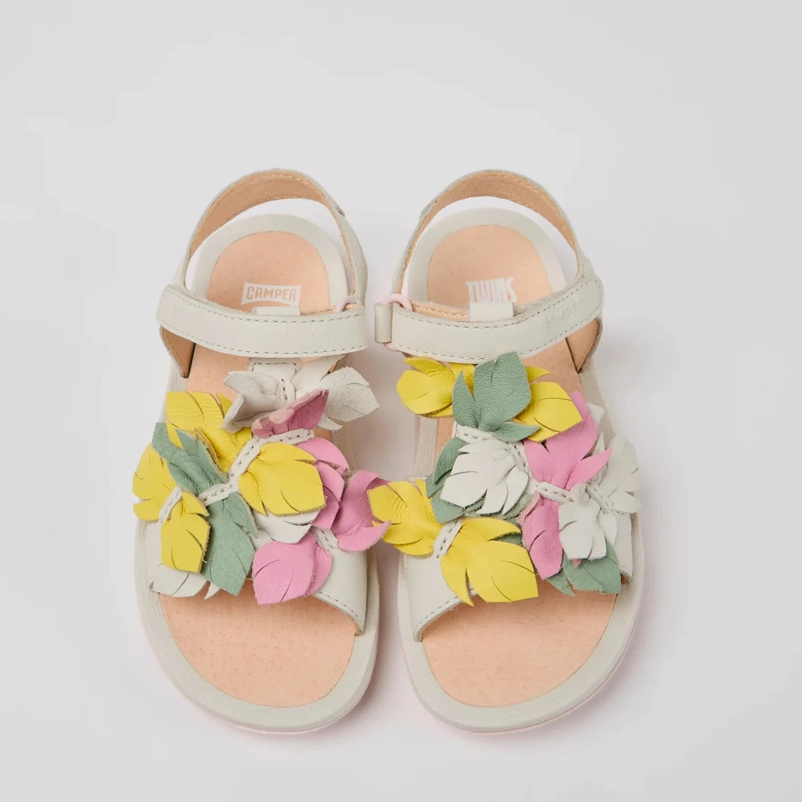 Camper Kids Girl TWINS White Leather Sandals Synthetic Leather Panels Luxurious Touch