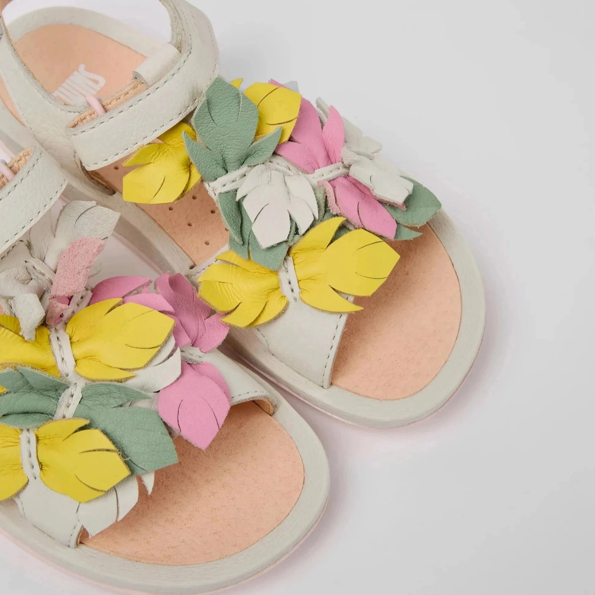 Camper Kids Girl TWINS White Leather Sandals Impact Diffusing Plate