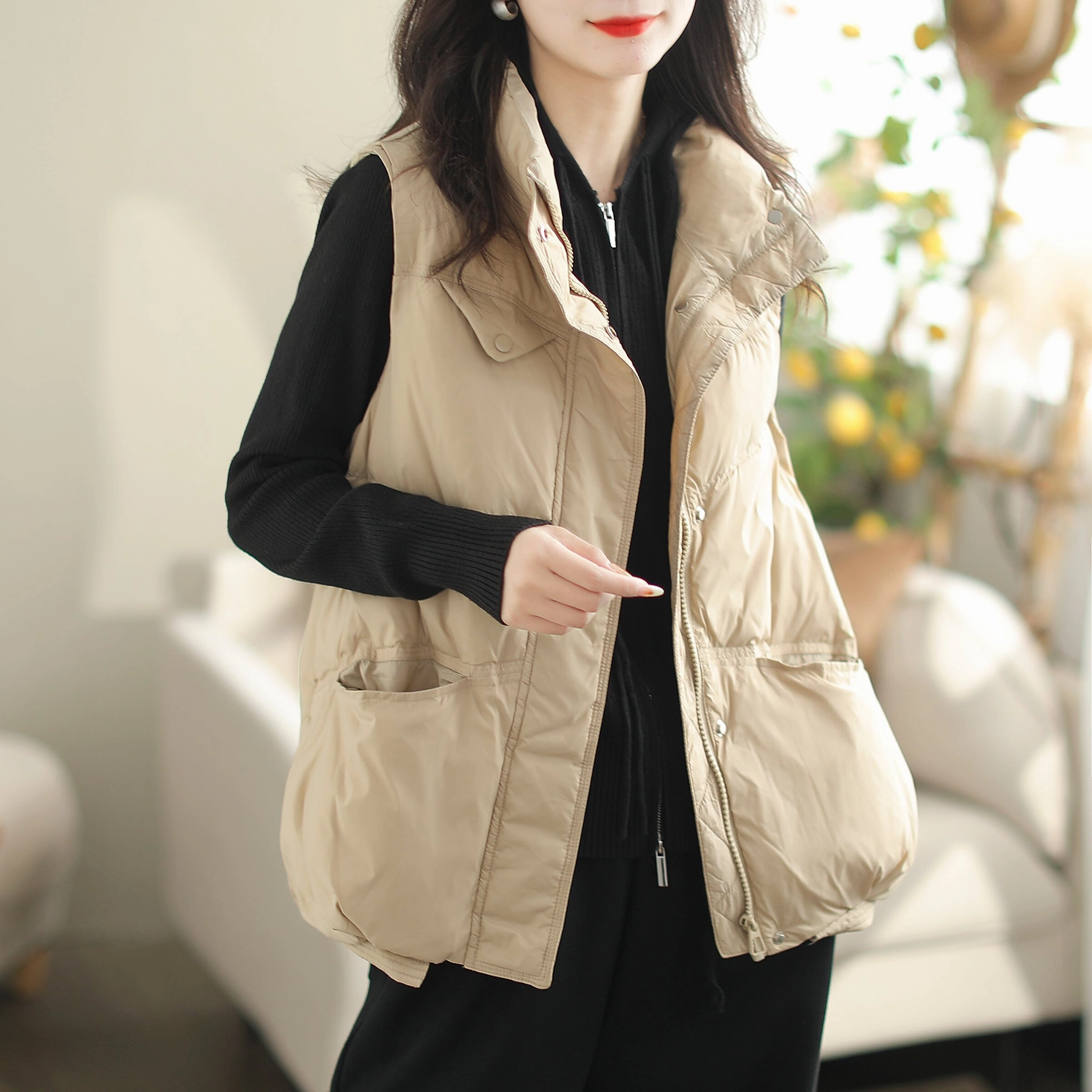 Reinforced Seam Construction Layer Friendly Shape Women Autumn Winter Duck Down Loose Vest