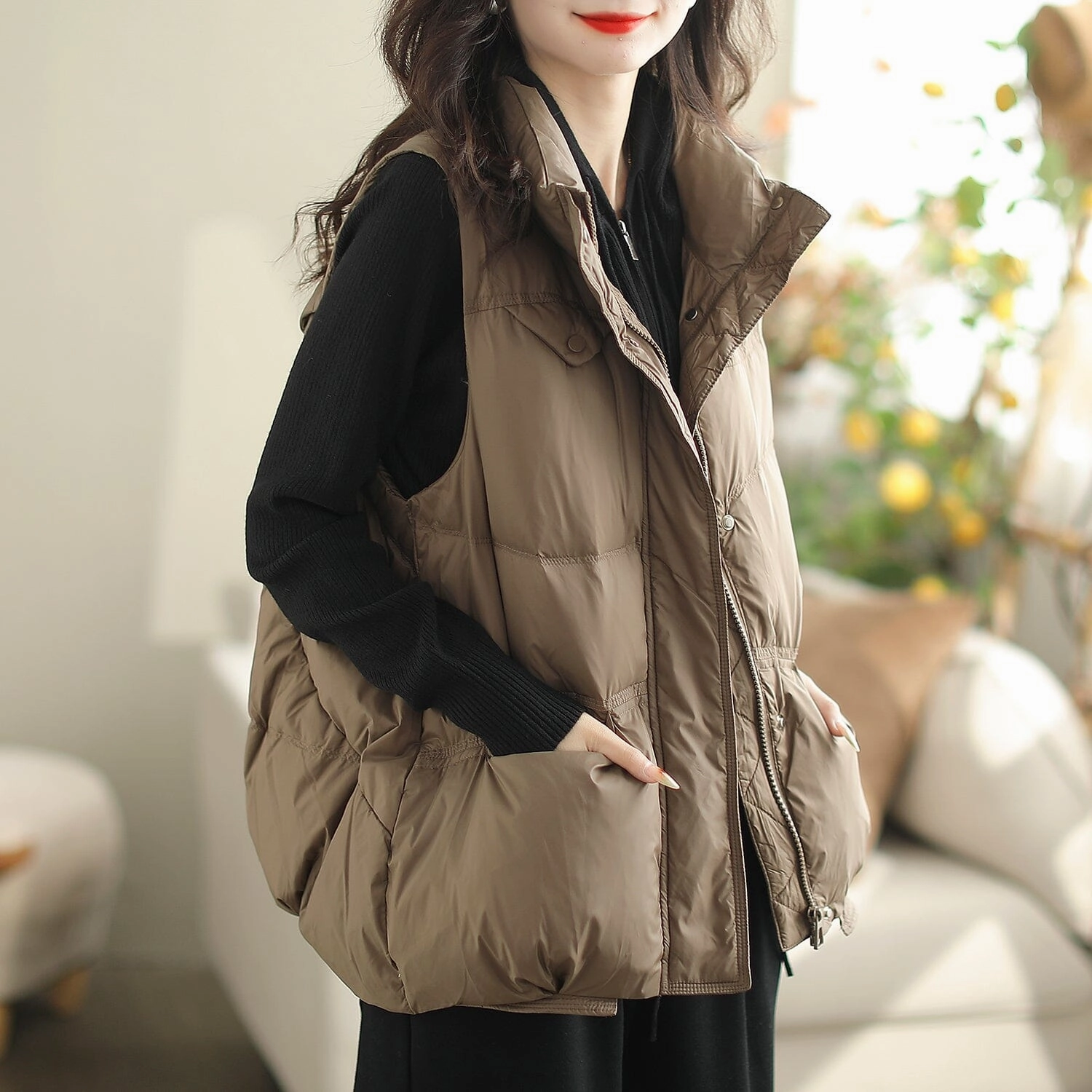 Women Autumn Winter Duck Down Loose Vest Soft Lined Interior Minimal Aesthetic