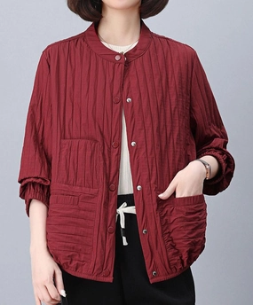 Plaid Design Heat Sealed Zippers Women Elegant Casual Pleated Jackets