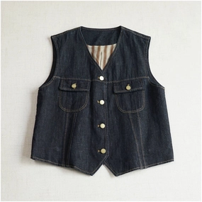 Retro Denim V-Neck Patchowk Single Breasted Pocket Vest Soft Layers Windbreaker Inspired Fit