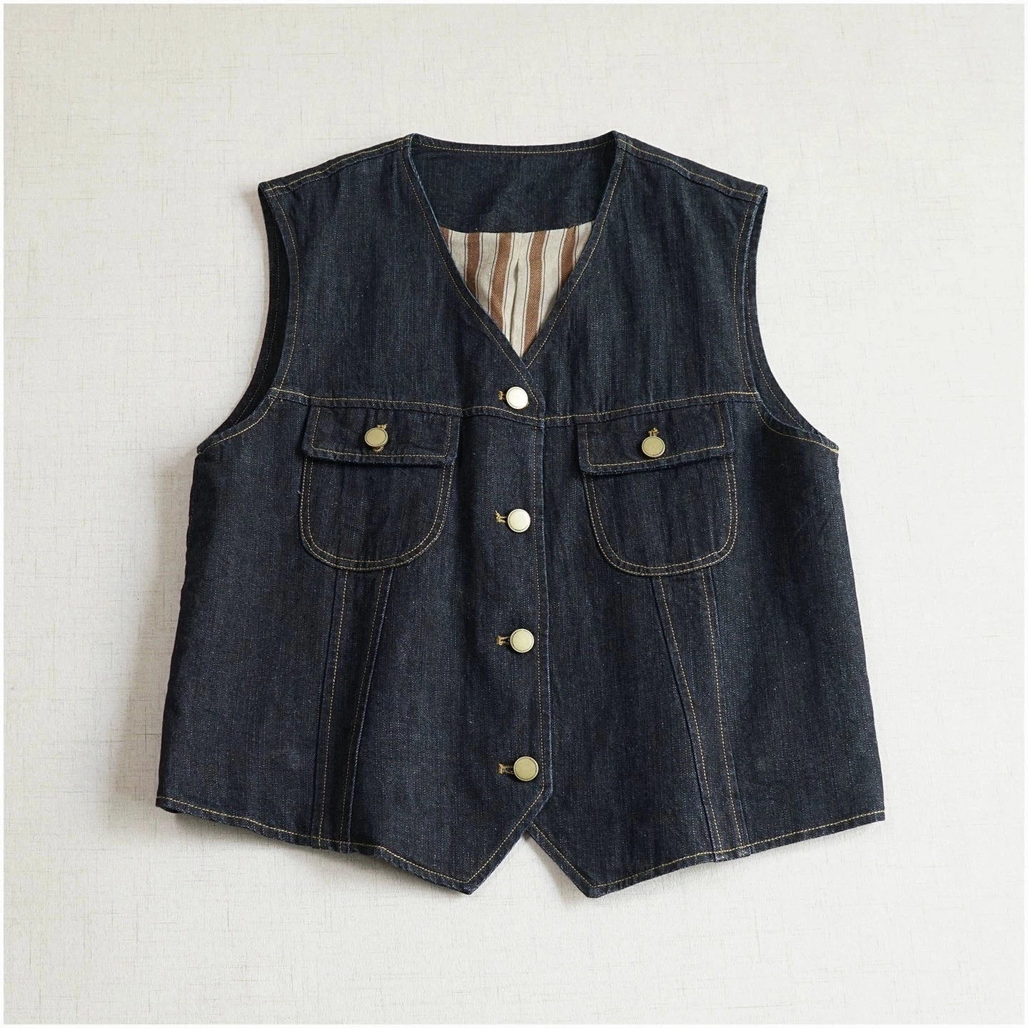 Retro Denim V-Neck Patchowk Single Breasted Pocket Vest Soft Layers Windbreaker Inspired Fit