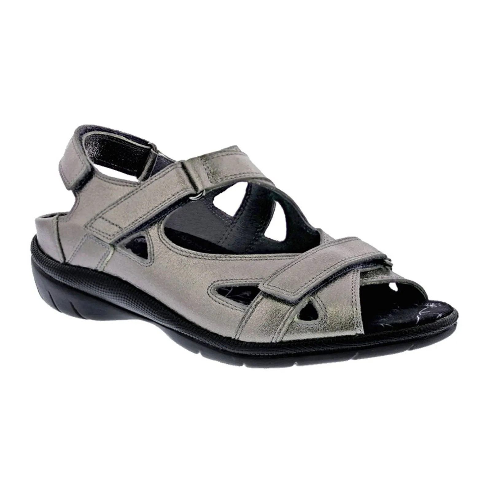 Soft Interior Sturdy Backing Drew Lagoon Backstrap Sandal (Women) - Pewter Leather