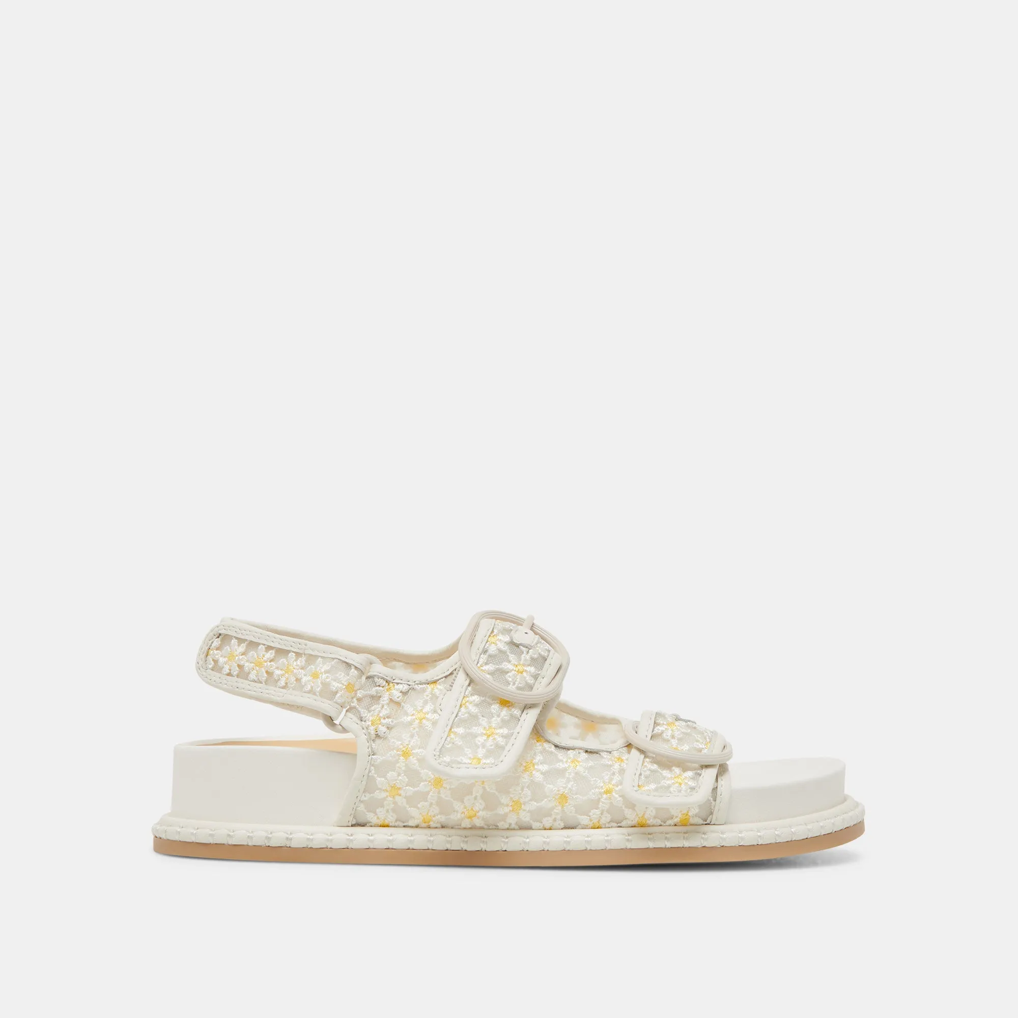 STUART FLORAL SANDALS WHITE YELLOW FLORAL MESH pool users' water shoes