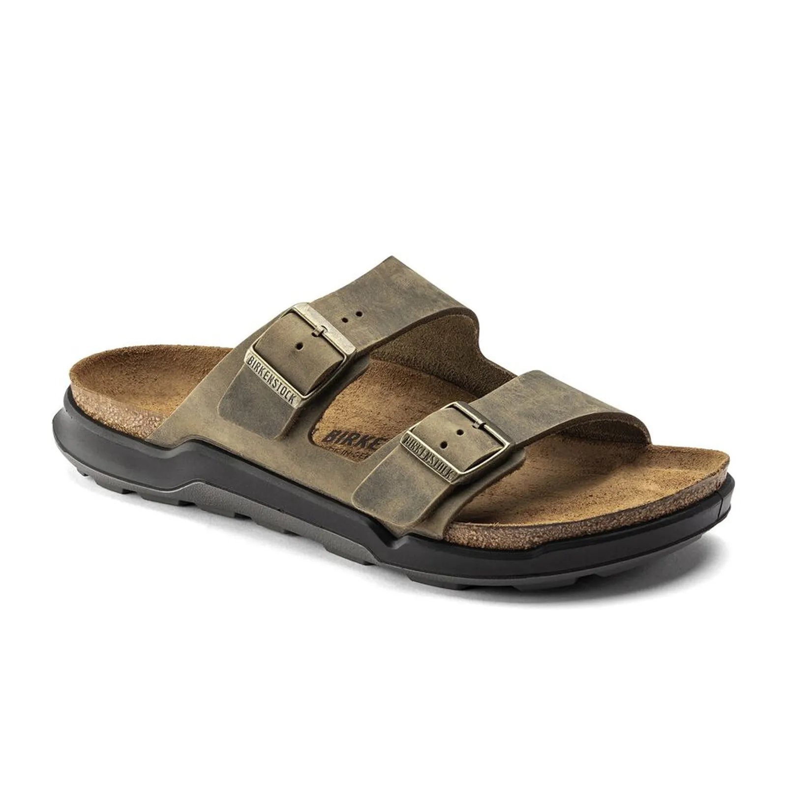 Birkenstock Arizona Crosstown Slide Sandal (Men) - Faded Khaki Oiled Leather Adaptable Look Quick clean
