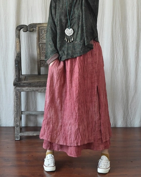 Double Layered Textured Distressed Linen Casual Skirts Crease Resistant