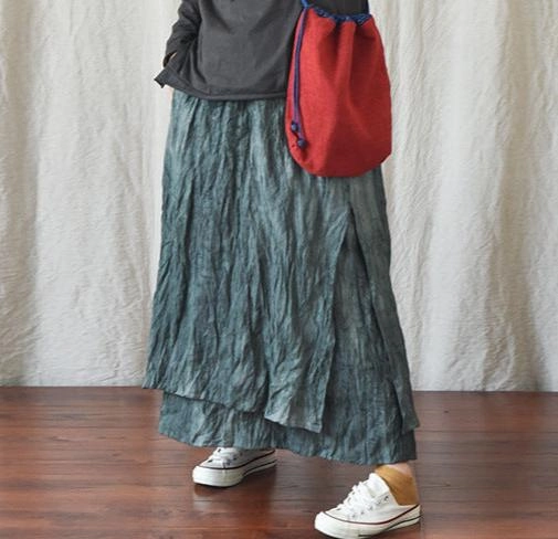 Double Layered Textured Distressed Linen Casual Skirts color fast