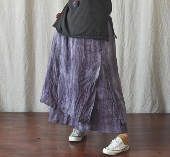 quick dry Double Layered Textured Distressed Linen Casual Skirts