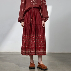 Durable Seams Summer Women Retro Cotton Loose Printed A-Line Skirts