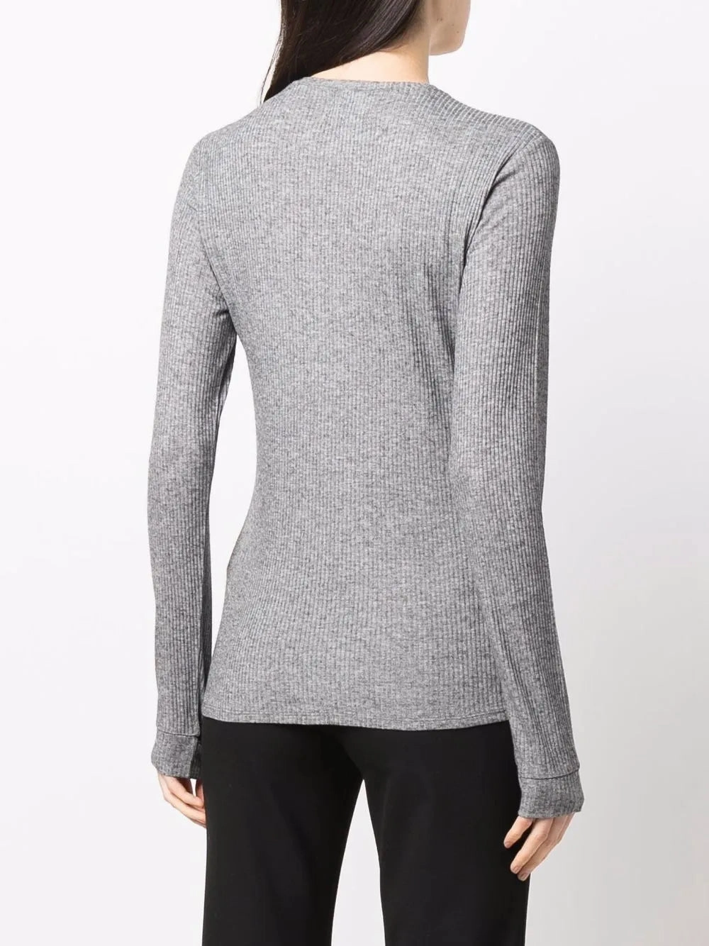 Ortigia LDS Ribbed Long Sleeve T-shirt in Grey DropShoulderConstruction