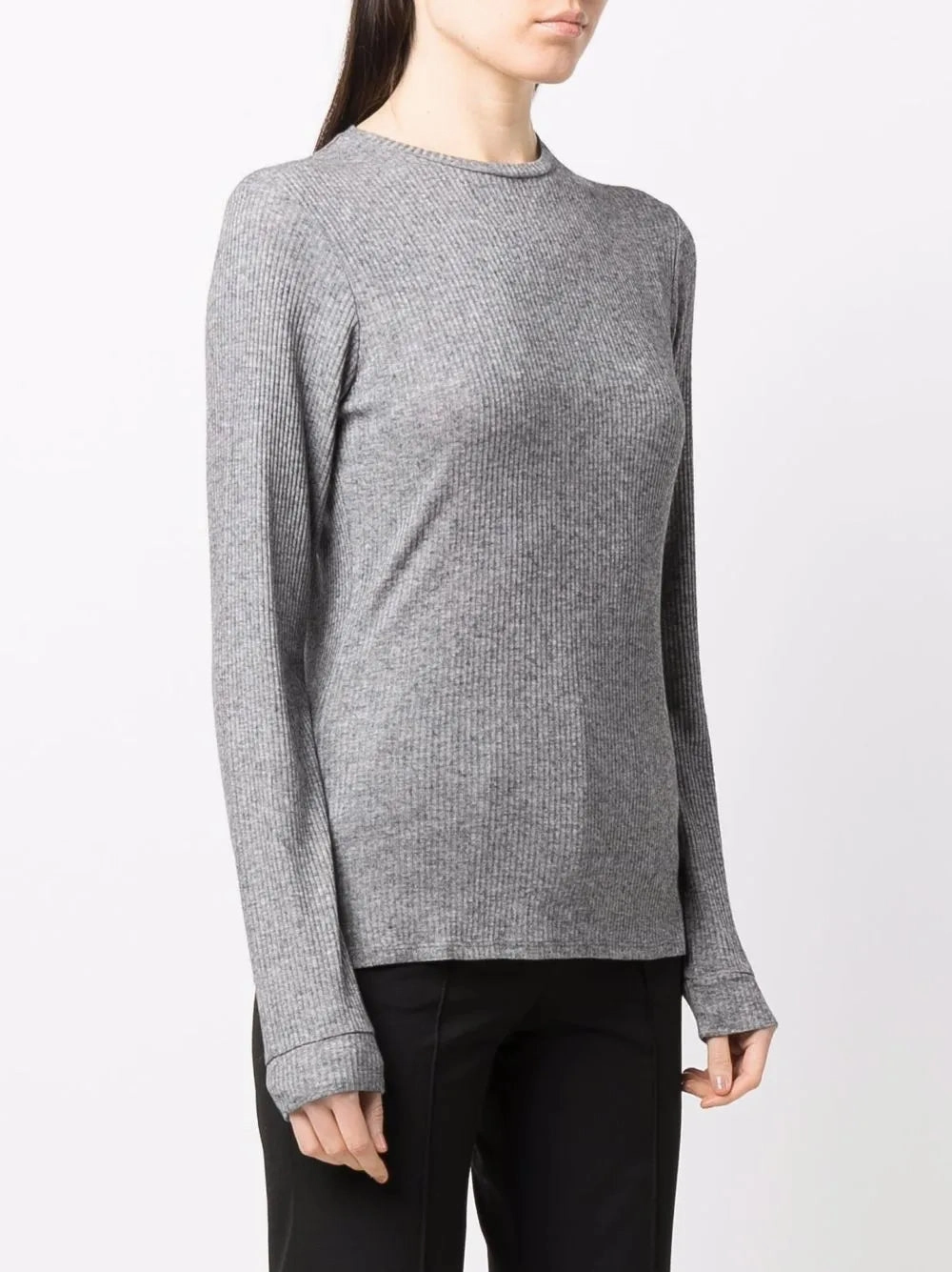 Ortigia LDS Ribbed Long Sleeve T-shirt in Grey MultiPocketDesign