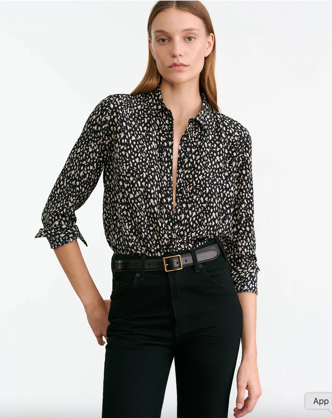 Gaia Slim Shirt in Black/Stone Cheetah Print Convertible Style