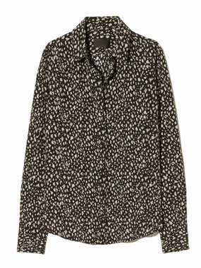 Gaia Slim Shirt in Black/Stone Cheetah Print Drop Shoulder Design