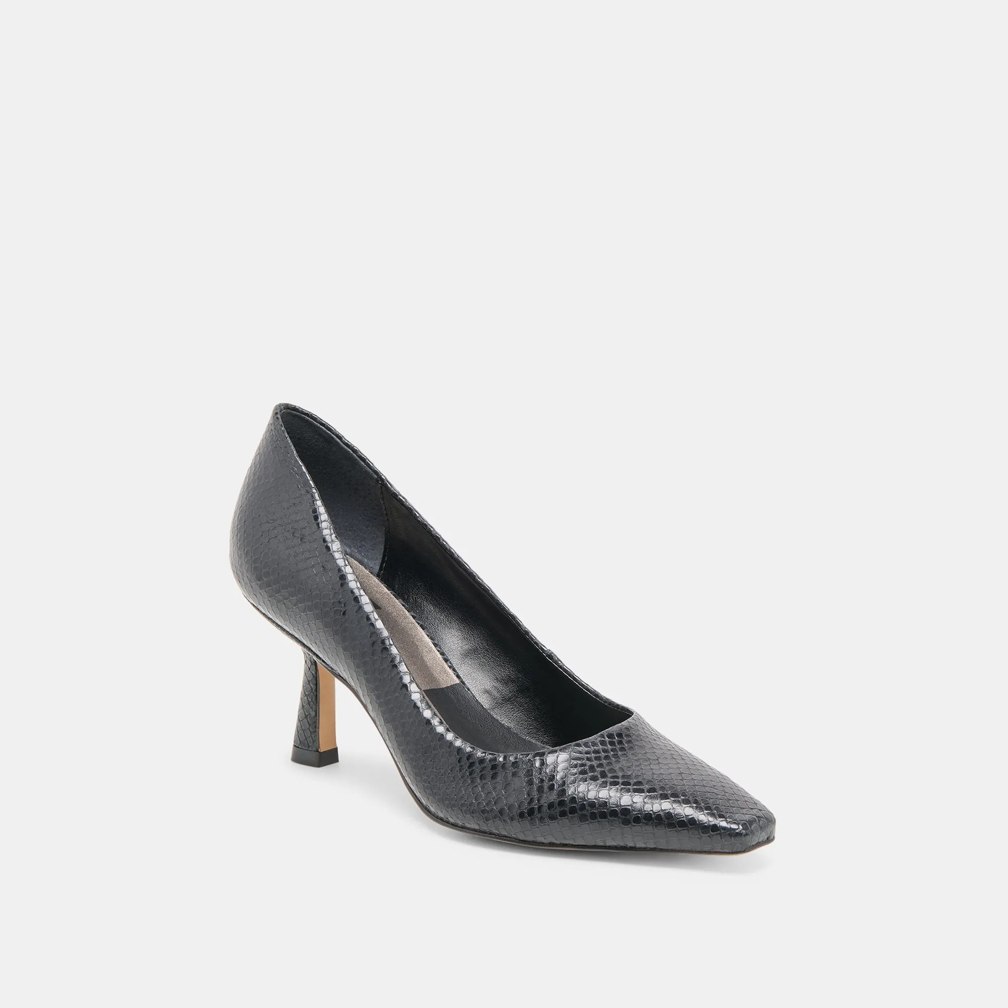 Cushioned Fabric Upper BRIONA HEELS ONYX EMBOSSED LEATHER