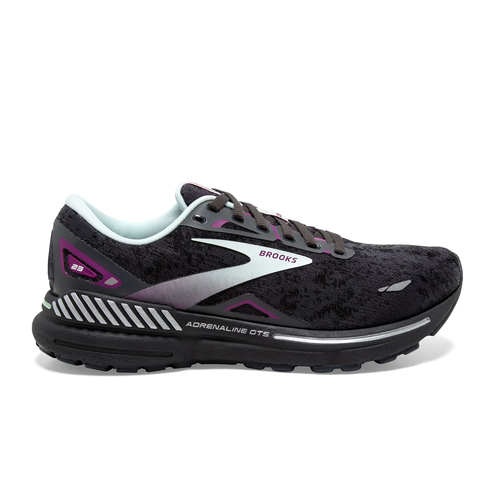 Multi Season Versatility Tactile Feedback Sole Brooks Adrenaline GTS 23 Running Shoe (Women) - Black/Light Blue/Purple