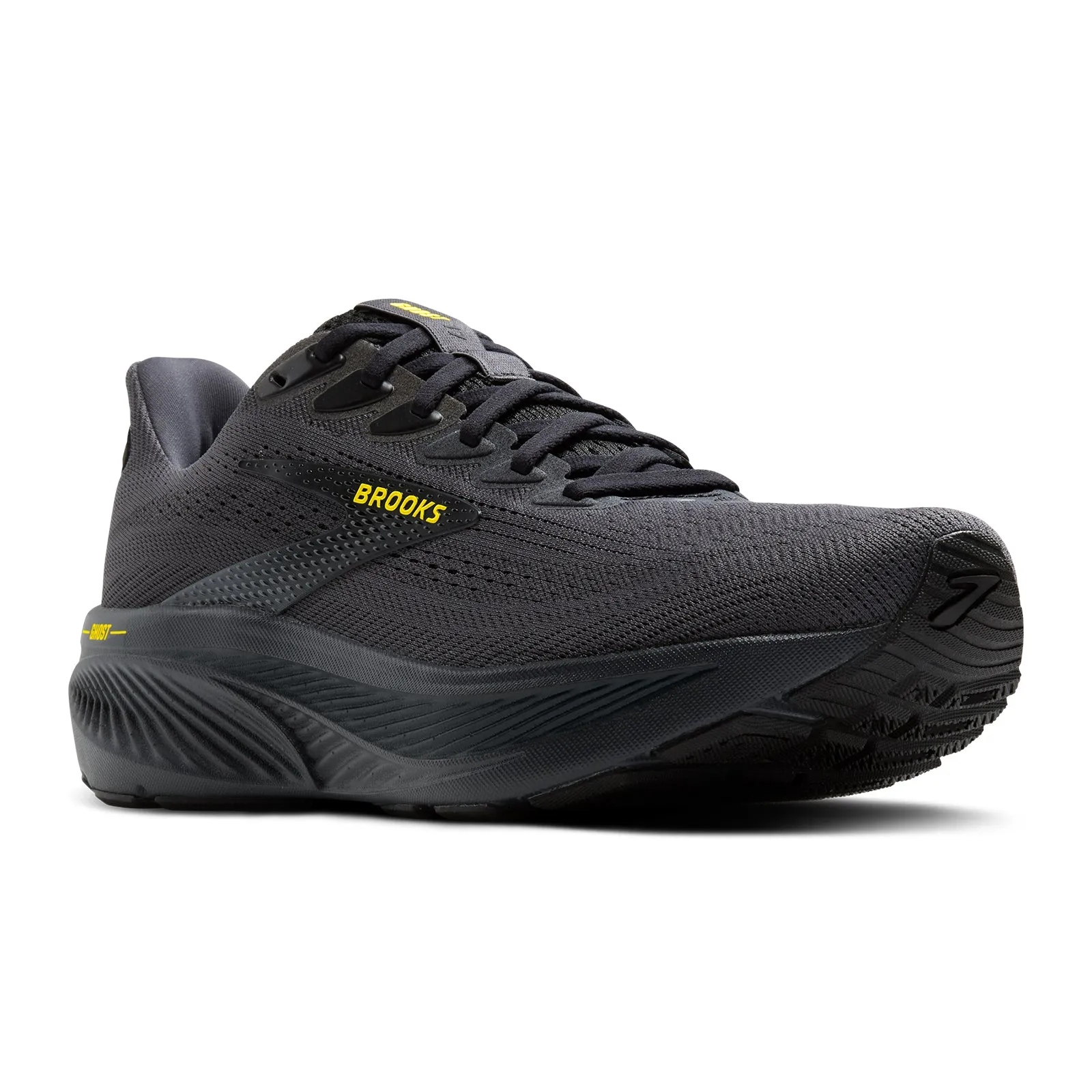 Shock-absorbing All-Purpose Use Brooks Ghost 17 Running Shoe (Men) - Ebony/Black/Yellow