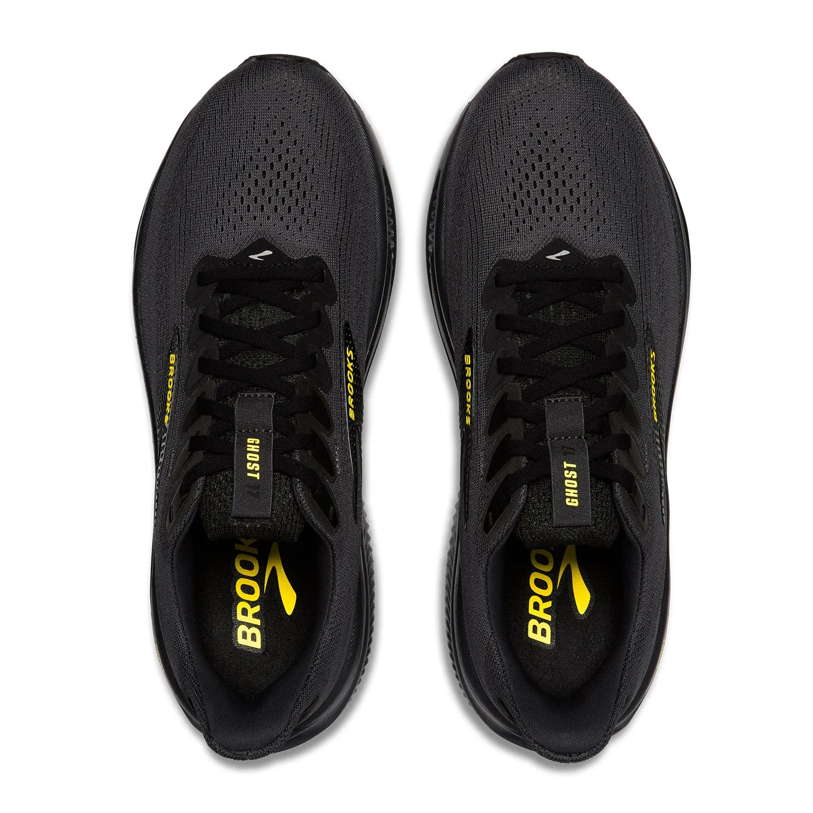 Brooks Ghost 17 Running Shoe (Men) - Ebony/Black/Yellow Cushioned Footbed