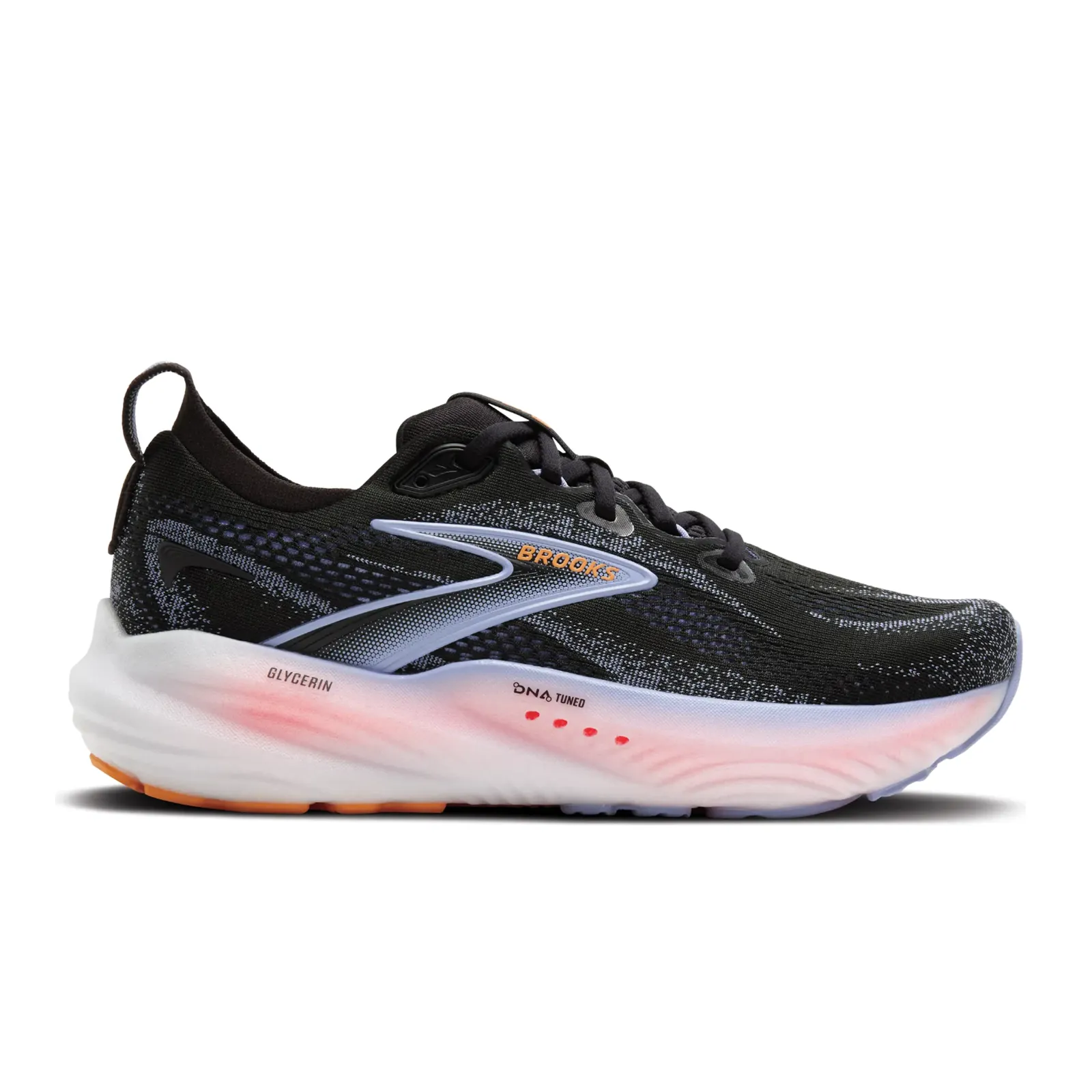 midsole Brooks Glycerin 22 Running Shoe (Women) - Black/Blue Heron/Orange