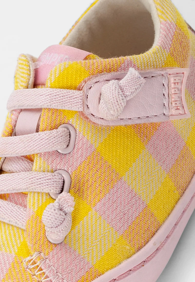 Memory foam insole Camper Kids Baby PEU Yellow / Pink Plaid Leather Sneakers Shoes