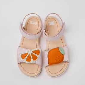 Relaxed Feel Easy Cushioning Camper Kids Girl TWINS Pink Leather Sandals