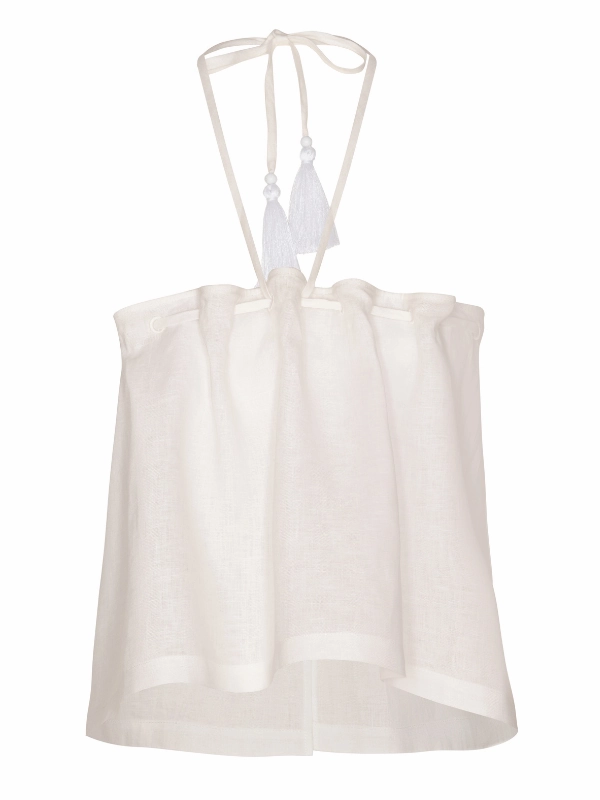 FlexibleSole Noise Reduced Zipper Caricia Eterna Pleated Linen Halter Top in Off White