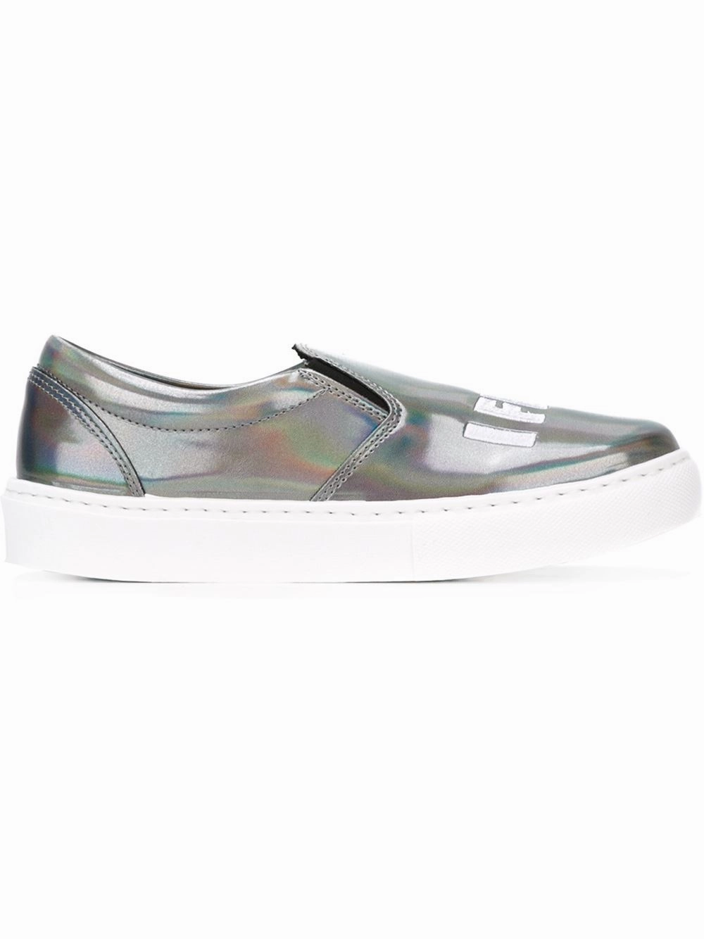 Chiara Ferragni Women's Plimsolls Grey Leather Slip-on Sneakers Mold resistant