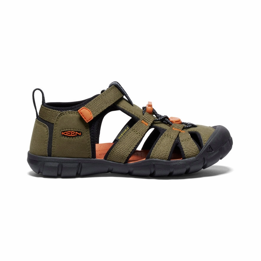 Tropical Leaf Wide Base Platform Big Kids' Seacamp II CNX  |  Dark Olive/Gold Flame