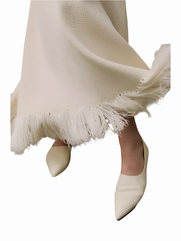 Earth Tones Fringe Detail Clarissa Fringe Knit Skirt in Parchment