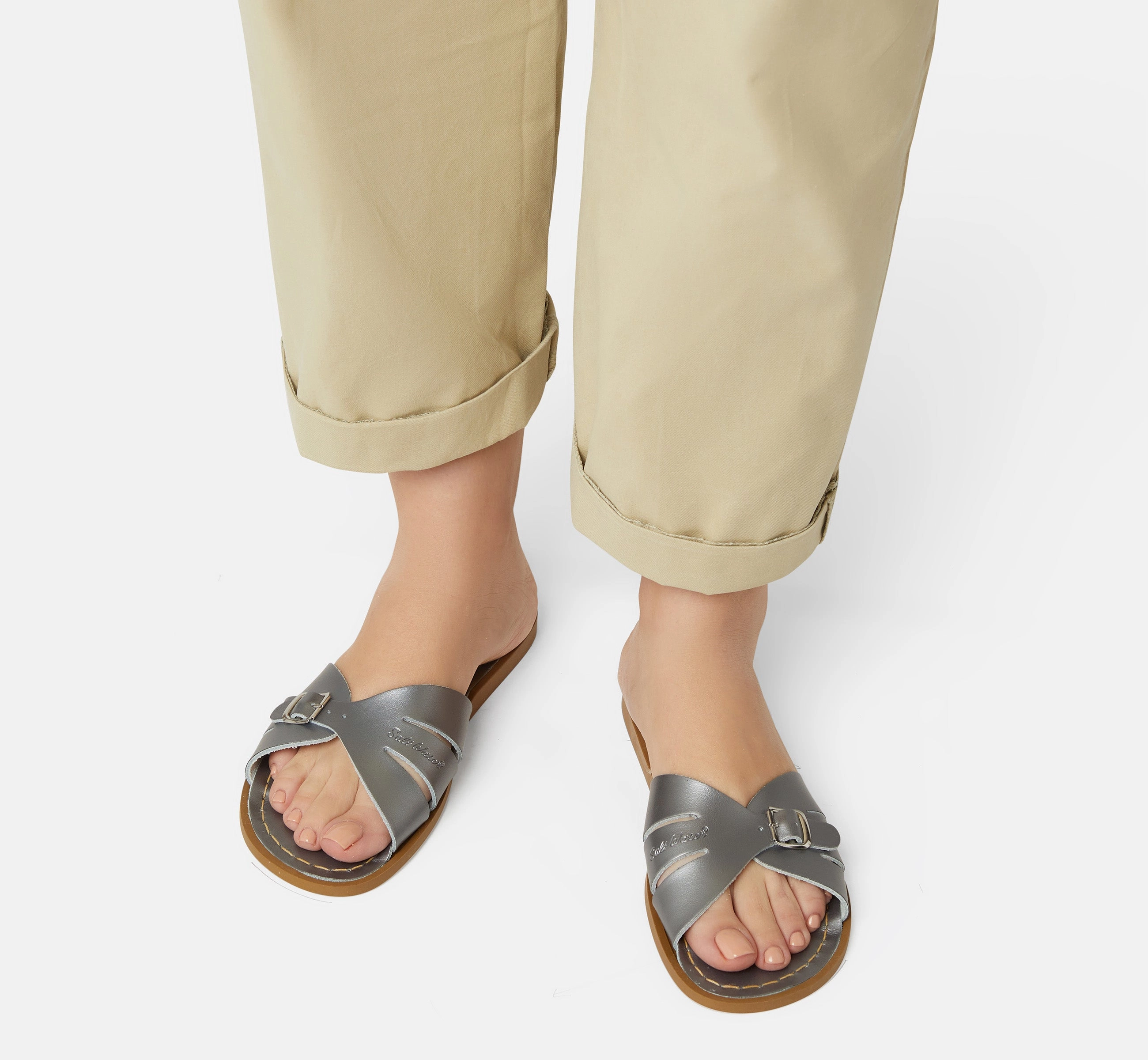 Impact Resistance Layered Midsole Classic Slide Pewter Womens Sandal