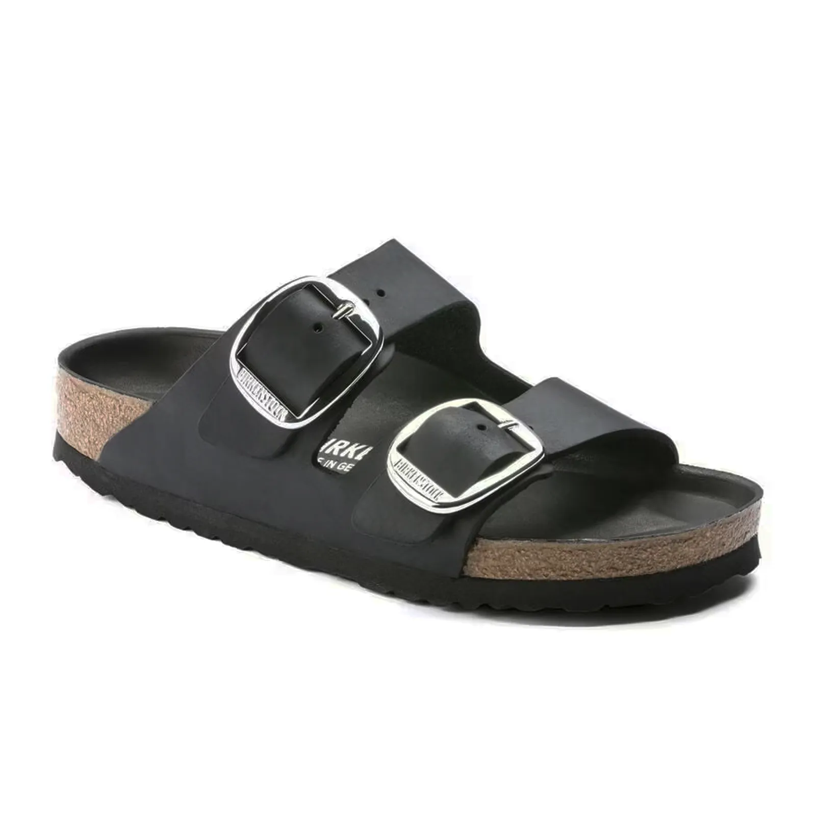 Birkenstock Arizona Big Buckle Narrow Slide Sandal (Women) - Black Oiled Leather Double Stitched Seams