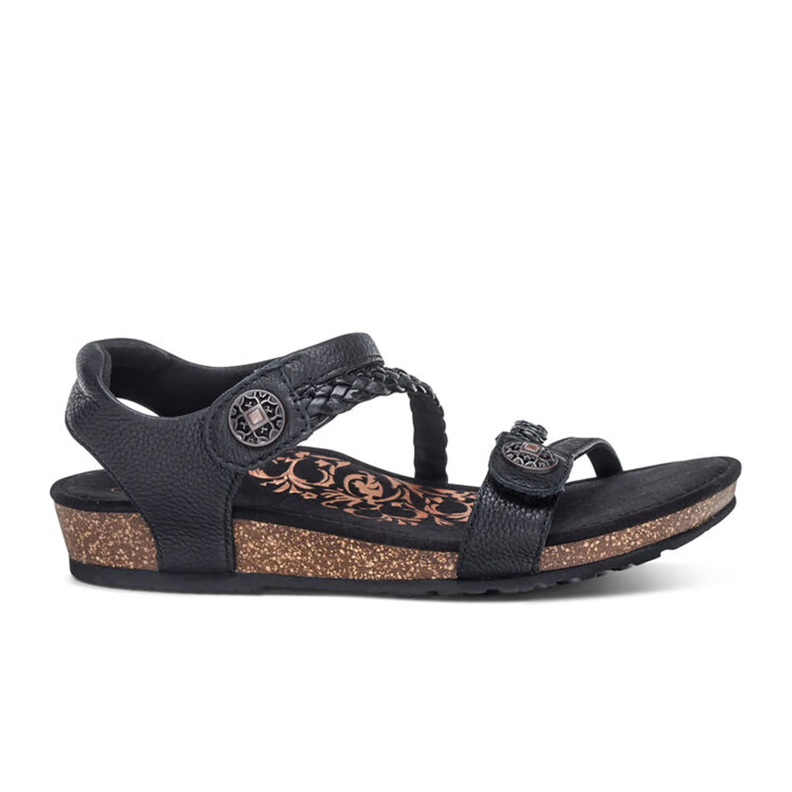 Quick Fit Non Irritating Seams Aetrex Jillian Braided Backstrap Sandal (Women) - Black